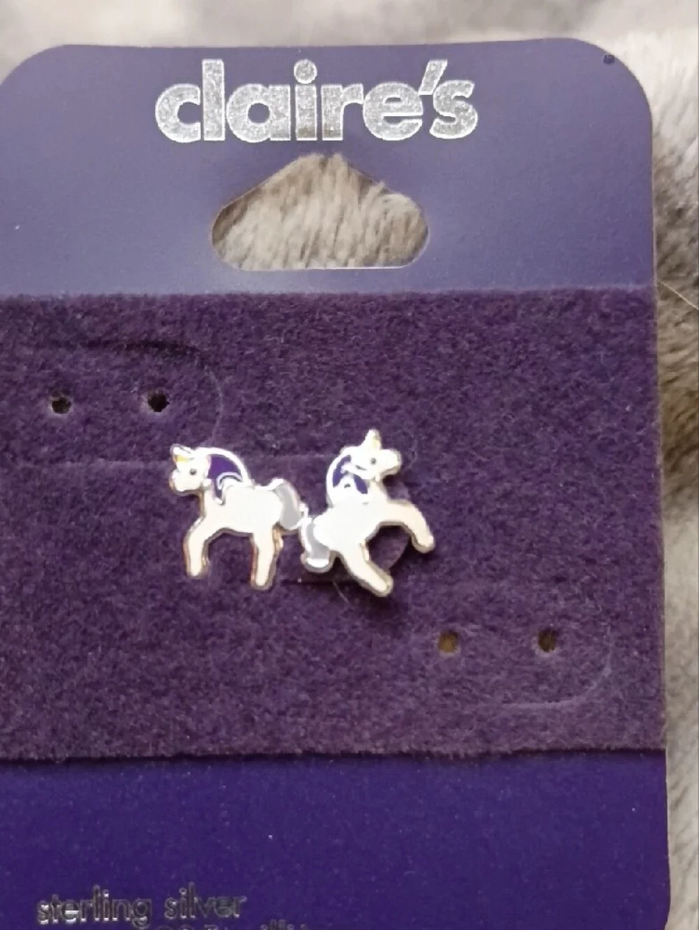 Claire's Purple and White Unicorn Pet Earrings